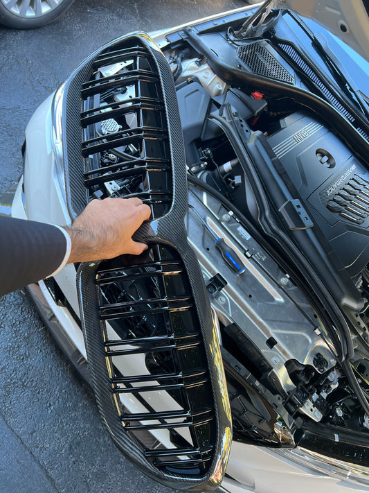 BMW G20 G21 Carbon Fiber Grille Dual Slatt 3 Series 19-22 Pre Lci