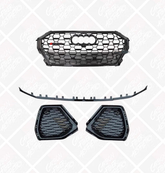 Audi Q3 SQ3 Honeycomb Style Gloss Black Grille / Fog Light Covers / Trim ( 2019 - 2023 )